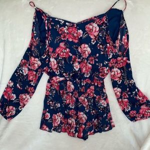 Navy and Pink Floral Romper